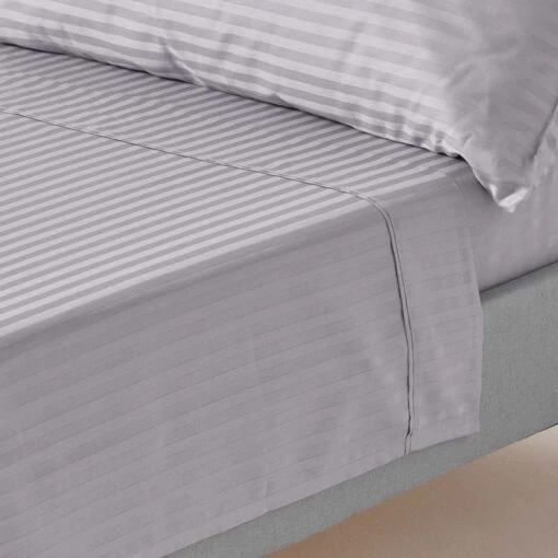 Grey Egyptian Cotton Satin Stripe Flat Sheet 330 TC -Best Homeware Store bl1475 01