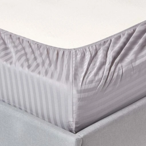 Grey Egyptian Cotton Satin Fitted Sheet 330 Thread Count -Best Homeware Store bl1476 02