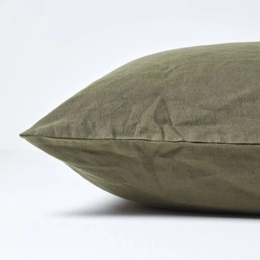 Khaki Green Linen Housewife Pillowcase, King -Best Homeware Store bl1553 2