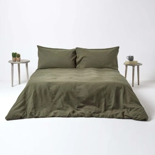 Khaki Green Linen Housewife Pillowcase, King -Best Homeware Store bl1553 5