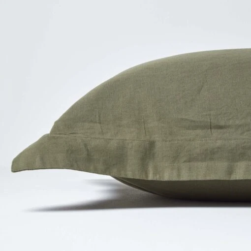 Khaki Green Linen Oxford Pillowcase, King -Best Homeware Store bl1555 2