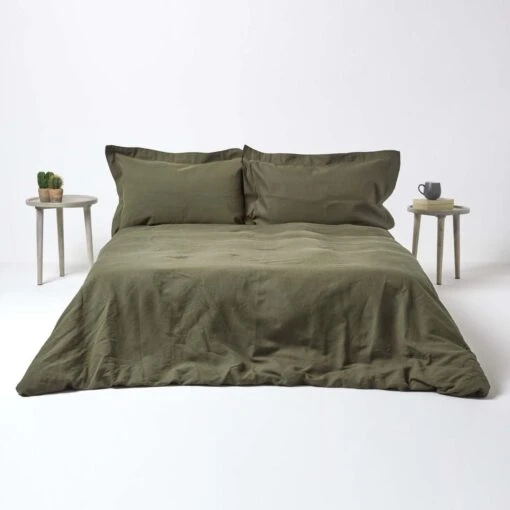 Khaki Green Linen Oxford Pillowcase, King -Best Homeware Store bl1555 5