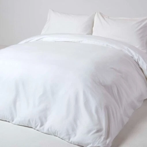 White Soft Portuguese Brushed Cotton Duvet Cover Set, Single -Best Homeware Store bl1703 1