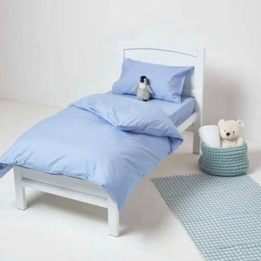 Blue Cotton Cot Bed Duvet Cover Set 200 Thread Count -Best Homeware Store bl1715d 02