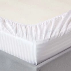 White Cotton Stripe Cot Bed Fitted Sheets 330 Thread Count, 2 Pack -Best Homeware Store bl1717a 4