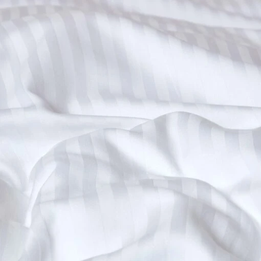 White Cotton Stripe Cot Bed Duvet Cover Set 330 Thread Count -Best Homeware Store bl1719a 03