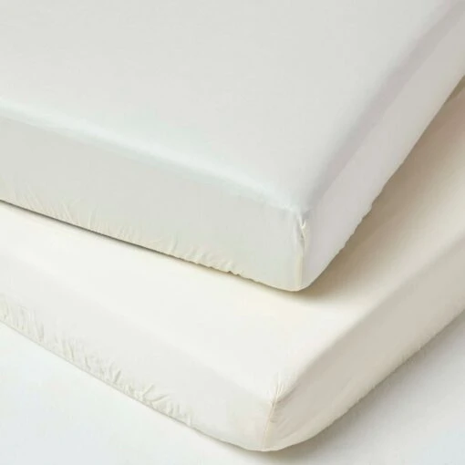 Cream Organic Cotton Fitted Cot Sheets 400 Thread Count, 2 Pack -Best Homeware Store bl1722 1