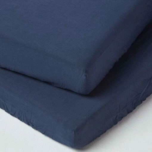 Navy Linen Cot Bed Fitted Sheets 70 X 140 Cm, Pack Of 2 -Best Homeware Store bl1725c 1