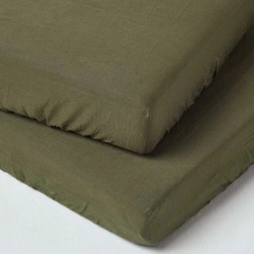 Dark Green Linen Cot Bed Fitted Sheets 70 X 140 Cm, Pack Of 2 -Best Homeware Store bl1725d 1