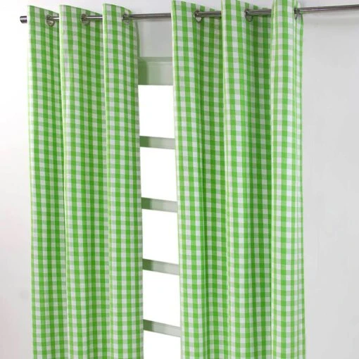 Cotton Green Block Check Gingham Ready Made Eyelet Curtains -Best Homeware Store block check white green 3