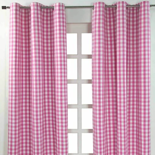 Cotton Pink Block Check Gingham Ready Made Eyelet Curtains -Best Homeware Store block check white pink curtain 1