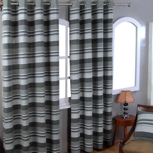 Cotton Morocco Striped Grey Curtain Pair -Best Homeware Store cotton morocco striped grey curtain pair 1