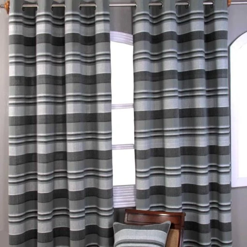 Cotton Morocco Striped Grey Curtain Pair -Best Homeware Store cotton morocco striped grey curtain pair 2