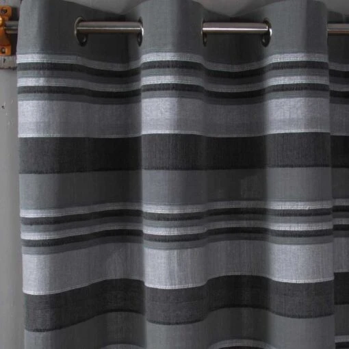 Cotton Morocco Striped Grey Curtain Pair -Best Homeware Store cotton morocco striped grey curtain pair close up shot