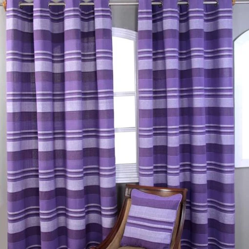 Cotton Morocco Striped Mauve Curtain Pair -Best Homeware Store cotton morocco striped mauve curtain pair 2