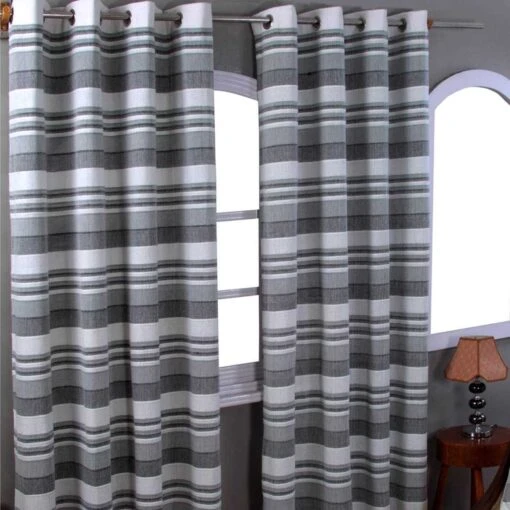 Cotton Morocco Striped Monochrome Curtain Pair -Best Homeware Store cotton morocco striped monochrome curtain pair 1