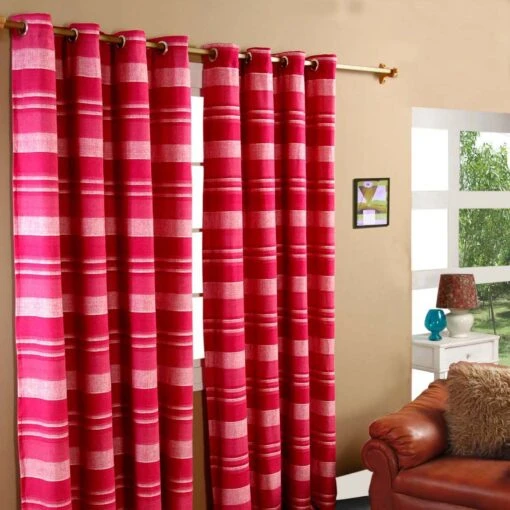 Cotton Morocco Striped Pink Curtain Pair -Best Homeware Store cotton morocco striped pink curtain pair