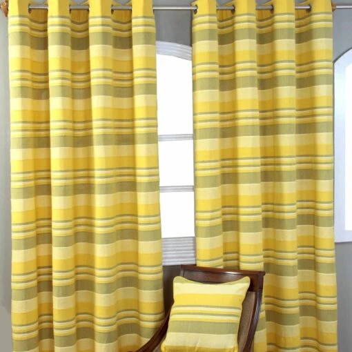 Cotton Morocco Striped Yellow Curtain Pair -Best Homeware Store cotton morocco striped yellow curtain pair 1