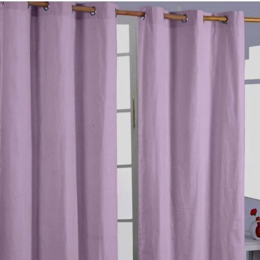 Cotton Plain Mauve Ready Made Eyelet Curtain Pair -Best Homeware Store cotton plain mauve ready made curtain pair