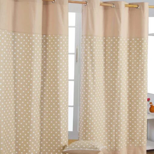 Cotton Stars Beige Ready Made Eyelet Curtain Pair -Best Homeware Store cotton stars beige ready made eyelet curtain pair 1