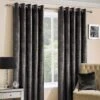 Dark Grey Luxury Crushed Velvet Lined Eyelet Curtain Pair -Best Homeware Store crushed velvet dark grey 9