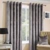 Silver Luxury Crushed Velvet Lined Eyelet Curtain Pair -Best Homeware Store crushed velvet silver 9