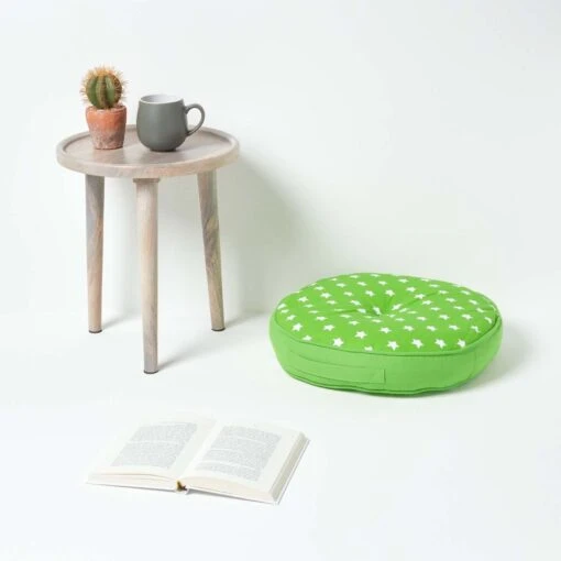 Green Stars Round Floor Cushion -Best Homeware Store cu1158 02