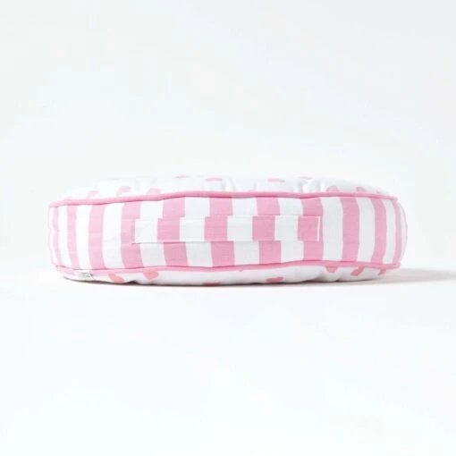 Pink Hearts & Stripes Round Floor Cushion -Best Homeware Store cu1159a 05