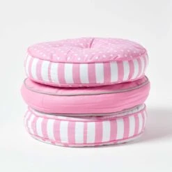 Pink Hearts & Stripes Round Floor Cushion -Best Homeware Store cu1159a 06