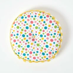 Multi Polka Dots & Yellow Stripes Round Floor Cushion -Best Homeware Store cu1160a 03