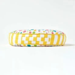 Multi Polka Dots & Yellow Stripes Round Floor Cushion -Best Homeware Store cu1160a 05