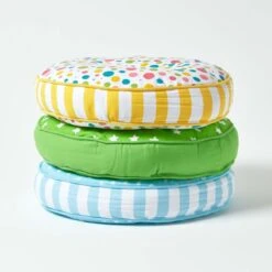 Multi Polka Dots & Yellow Stripes Round Floor Cushion -Best Homeware Store cu1160a 06