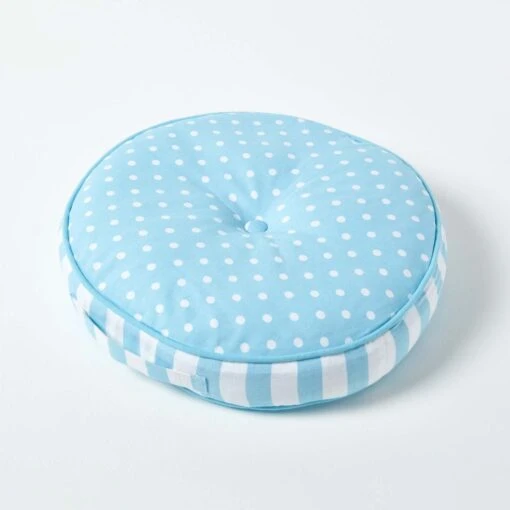 Blue & White Polka Dots Round Floor Cushion -Best Homeware Store cu1161 01