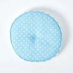 Blue & White Polka Dots Round Floor Cushion -Best Homeware Store cu1161 03