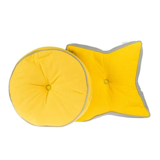 Yellow And Grey Round Floor Cushion -Best Homeware Store cu1196 m 1