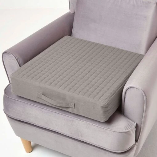 Grey Quilted Cotton Armchair Booster Cushion Cover -Best Homeware Store cu1231c 1 1