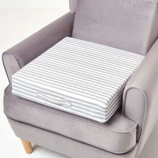 Grey Stripe Quilted Cotton Armchair Booster Cushion Cover -Best Homeware Store cu1231d 1 1