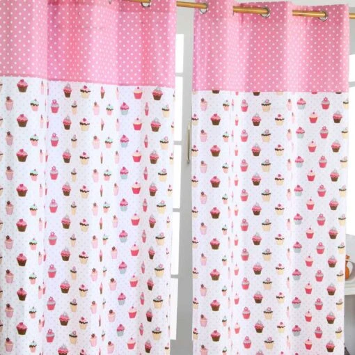 Cupcakes Ready Made Pink Eyelet Curtain Pair -Best Homeware Store cupcakes ready made pink eyelet curtain pair 1