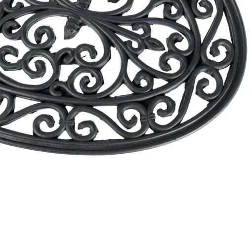 Black Wrought Iron Effect Parisian Oval Rubber Doormat -Best Homeware Store dm1160 c