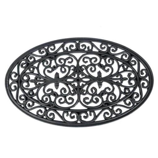 Black Wrought Iron Effect Parisian Oval Rubber Doormat -Best Homeware Store dm1160 main