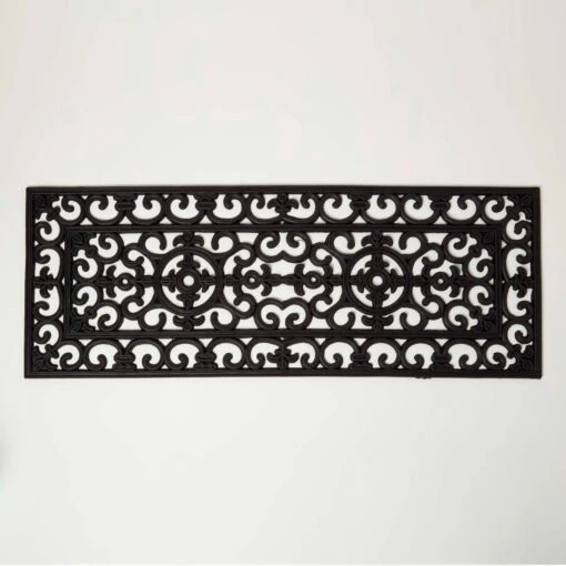 Black Iron Effect Rubber Double Door Mat Runner 120 X 45 Cm -Best Homeware Store dm1183 1