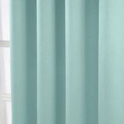 Pastel Blue Herringbone Chevron Blackout Thermal Curtains Pair Eyelet Style -Best Homeware Store embossed eyelet curtain pastel blue 5 13