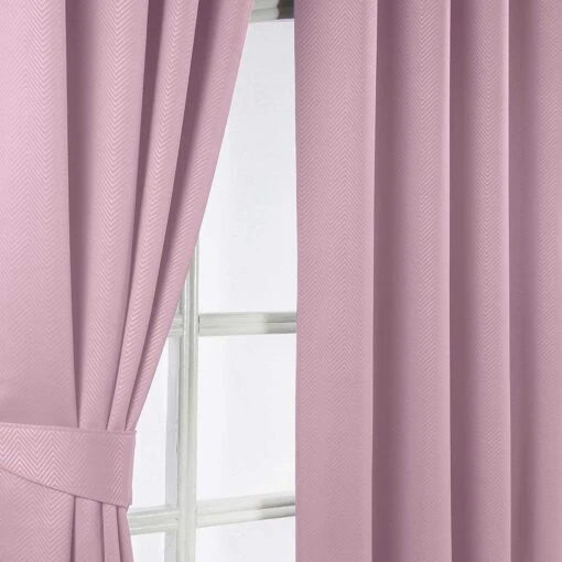 Pastel Pink Herringbone Chevron Blackout Thermal Curtains Pair Eyelet Style -Best Homeware Store embossed eyelet curtain pastel pink 3 6