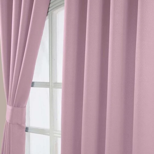 Pastel Pink Herringbone Chevron Blackout Thermal Curtains Pair Eyelet Style -Best Homeware Store embossed eyelet curtain pastel pink 4 6