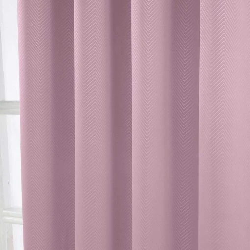 Pastel Pink Herringbone Chevron Blackout Thermal Curtains Pair Eyelet Style -Best Homeware Store embossed eyelet curtain pastel pink 5 6