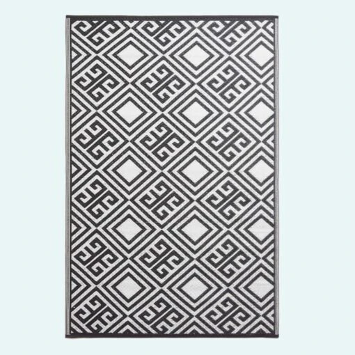 Black And White Geometric Design Reversible Outdoor Rug -Best Homeware Store ga1157 main