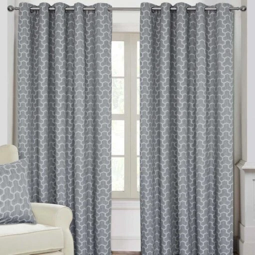 Grey Geometric Jacquard Blackout Eyelet Curtain Pair -Best Homeware Store geometric grey 1 9