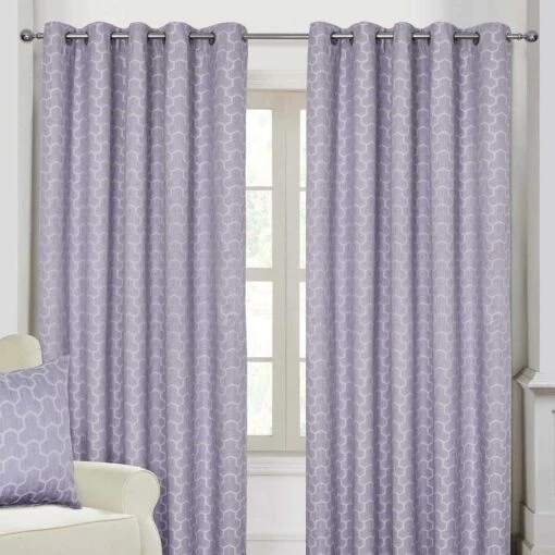 Lilac Geometric Jacquard Blackout Eyelet Curtain Pair -Best Homeware Store geometric soft pink 9