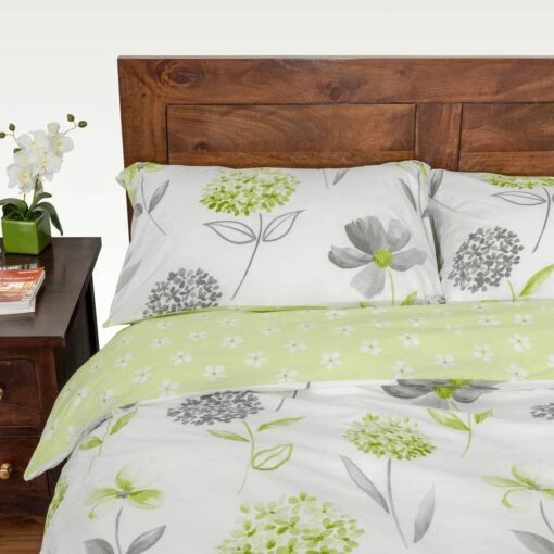 Green, White And Grey Floral Duvet Cover Set -Best Homeware Store green a 4