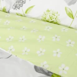 Green, White And Grey Floral Duvet Cover Set -Best Homeware Store green b 4